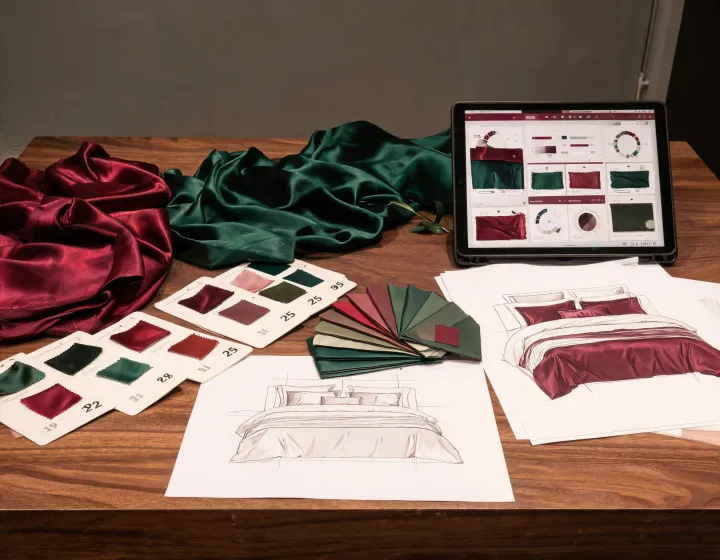 Lilysilk design studio dashboard with silk swatches and bedding specifications