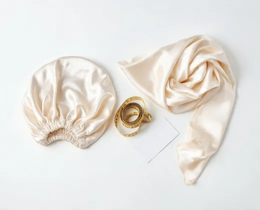 Silk sleep bonnet and scarf presented as accessories