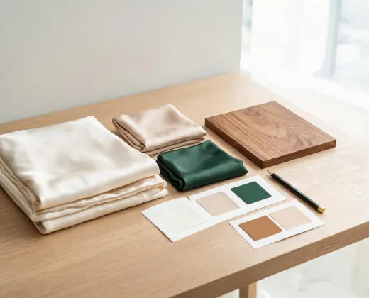 Interior design material board with silk swatches