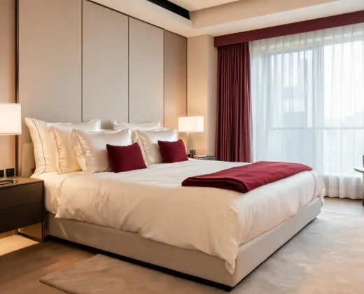 Boutique hotel suite with silk pillowcases